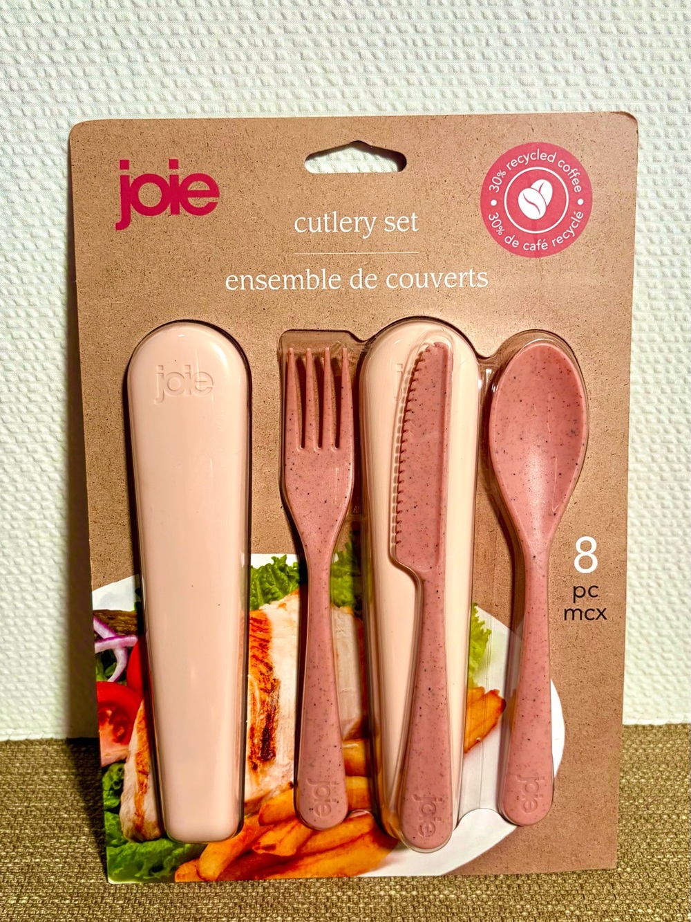 Recycled Coffee joie Pink Cutlery Set - 8pc Portable Flatware